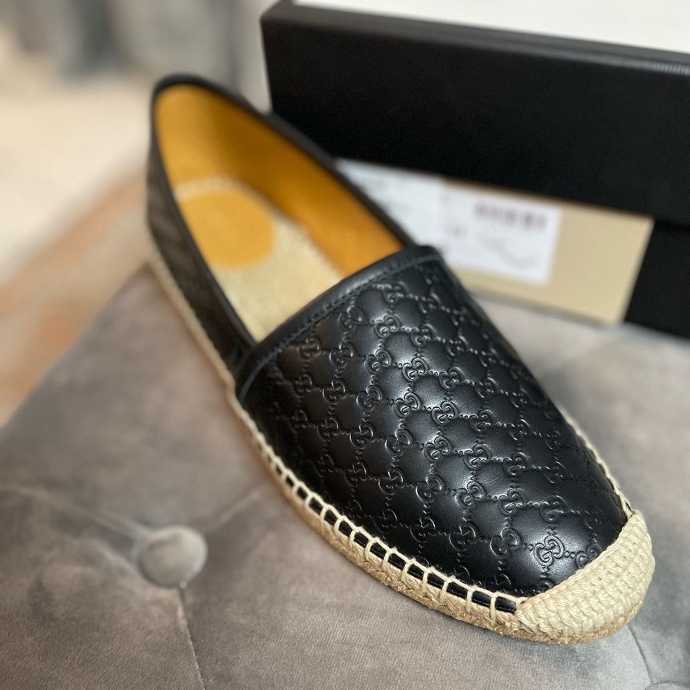 Gucci NEW Microguccissima Black Leather Espadrilles